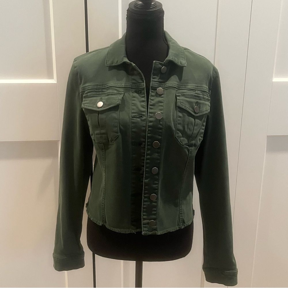 Kut from the Kloth Olive Green Button-Front Jean Jacket - Picture 2 of 10